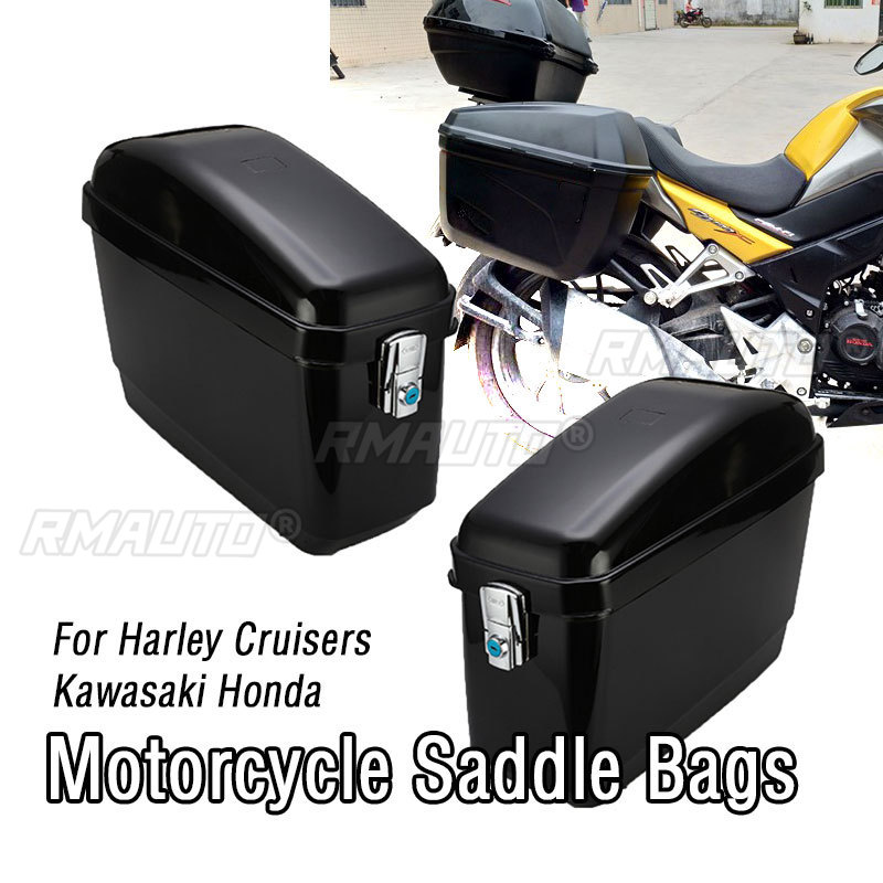 Motorcycle Saddlebags Hard Luggage Panniers - 1 Pair Universal 30L Black/White Motorcycle